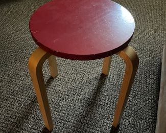 Modern Round Wooden Table Stool with Red Top