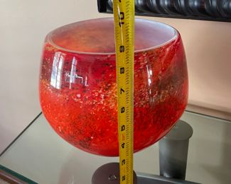 Henry Dean Belgium Signed Large Red Speckle Art Glass Bowl