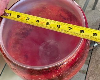 Henry Dean Belgium Signed Large Red Speckle Art Glass Bowl