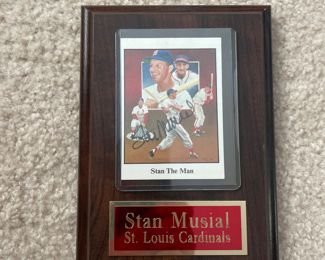 Stan Musial St. Louis Cardinals Signed Trading Card Wooden Plaque 
