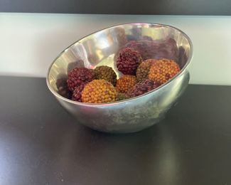 Decorative Silver Bowl with Ornament Balls 