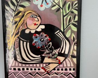 Hand Painted Tile Pat Custer Denison Art Pottery Hand Painted Signed 6” x 8” Vintage