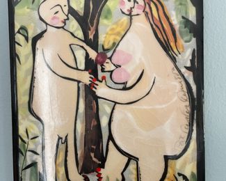 Hand Painted Tile Pat Custer Denison Art Pottery Hand Painted Signed 6” x 8” Vintage