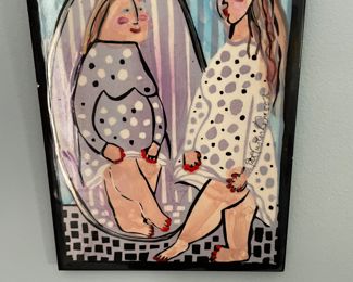 Hand Painted Tile Pat Custer Denison Art Pottery Hand Painted Signed 6” x 8” Vintage