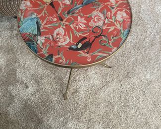 Bird Jungle Pattern Glass Top  with 3 Legs Accent Table 