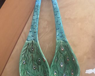 Tracy Porter Artesian Road Collection Hand Painted Peacock Salad Serving Set