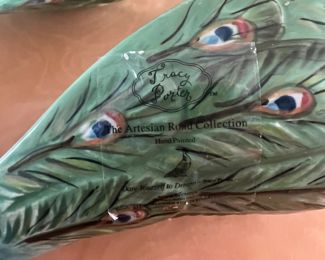 Tracy Porter Artesian Road Collection Hand Painted Peacock Salad Serving Set