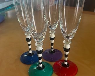 Vintage Black & White Stem Champagne Flutes - Set of 4 - 