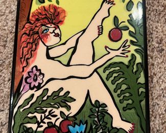 Hand Painted Tile Pat Custer Denison Art Pottery Hand Painted Signed 6” x 8” Vintage