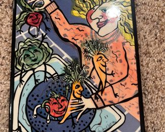 Hand Painted Tile Pat Custer Denison Art Pottery Hand Painted Signed 6” x 8” Vintage