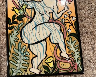 Hand Painted Tile Pat Custer Denison Art Pottery Hand Painted Signed 6” x 8” Vintage