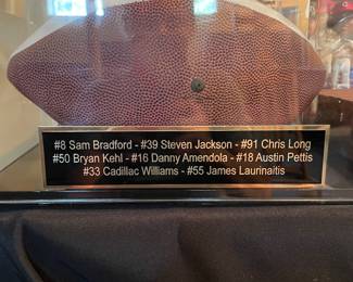 St. Louis Rams Signed Football - Sam Bradford, Steven Jackson, Chris Long, Bryan Kehl, Danny Amendola, Austin Pettis, Cadillac Williams, James Laurinaitis 