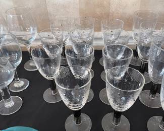 Steve Smyers Studio Hand Blown Wine Glasses  and Water Goblets - Silver Stems with Raised Silver