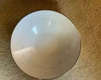 18 coffee cups
16 cup plates
13 cake plates
14 dessert plates
13 soup bowls
12 finger bowls
1 lg serving bowl
1 butter dish 
1gravy boat and plate
1oblong divided bowl
1oblong serving bowl
2 serving platters oblong
13 dinner plates