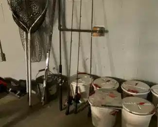 Fishing supplies - rods, nets and minnow buckets