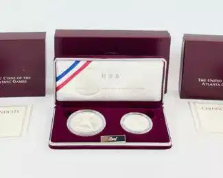 2 1995-P U.S. Atlanta Centennial Olympics Games & 1992-S U.S. Olympic Coin Proof Set 90% Silver Dollar & Clad Half Dollar Coins W/ Certif�cate Of Authenticity
