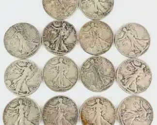 14 1939-1946 U.S. Walking Liberty 90% Silver Half Dollar Coins: 1 Struck In Denver, 1 Struck In San Francisco
