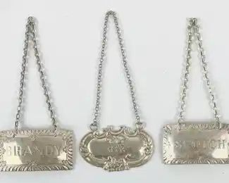 65 Grams Fine Steiff Williamsburg Sterling Silver Liquor Bottle Label Tags: Rye, Scotch, Brandy, Vodka, Bourbon
