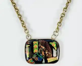 108 Grams Fine Barbie Koncher Sterling Silver Dichroic Art Glass 22� Necklace Mid Century Modern
