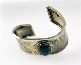 Modernist Sterling Silver Onyx Cuff Bracelet
