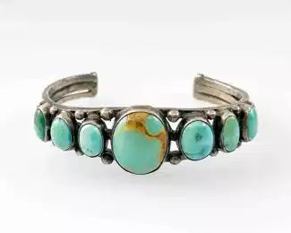 Native American Sterling Silver Six Stone Turquoise Cuff Bracelet
