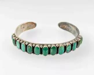 Pawn Native American Silver Turquoise 13 Stone Cuff Bracelet
