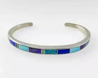 NAtive American Sterling Silver Turquoise Channel Inlay Cuff Bracelet
