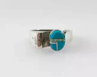 Modernist Sterling Silver Turquoise Opal Modernist Ring Size 8
