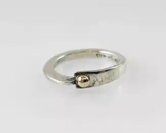 Sterling Silver 14K Gold Modernist Ring Size 7.25
