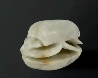 antique Large Heavy Marble Scarab Beetle Figure
