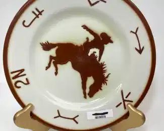 Vintage Jackson China 10 Luncheon Plate, Western Cowboy Plate Bucking Horse
