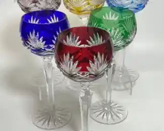 Ajka Crystal Multicolored Cut to Clear Bohemia crystal STEMmED Goblets
