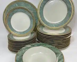  12.5" ROUND CHOP PLATE PLATTER Jade Travertine 24K Gold Trim & MIKASA FINE JADE FLORENTINE Japanese plates
