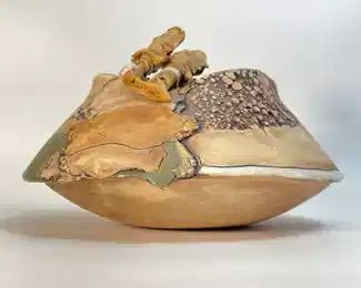 Art Pottery Signed STR STRATERRA Hand Built Stoneware Vessel With A modern Earth Texture
