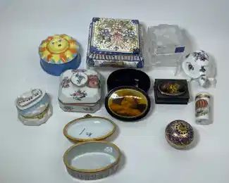 Vintage Giraud French Limoges ,English & Italian Porcelain; Russian Style Lacquer Huge lot of trinkets Patch Boxes
