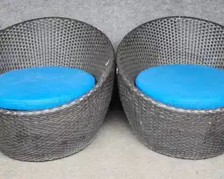 Pair Faux Rattan MCM Style Lounge Chairs
