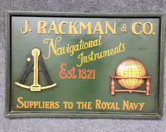 Vintage J Rackman & Co Navigational Instruments Suppliers to the Royal Navy est 1821 Wood Sign
