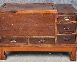 Antique Japanese Hibachi Copper Tin Lined Hand Carved
