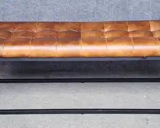 Modern Metal & Leather Tufted Bench
