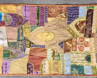 Vintage Embroidered Crazy Quilt Style Wall Hanging Boho Hippie
