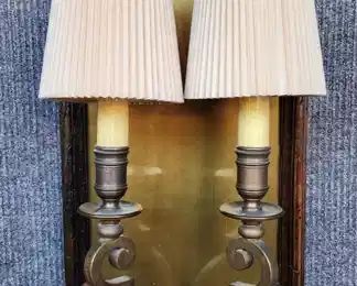 Inlaid Wood Glass Brass Electric Sconce
