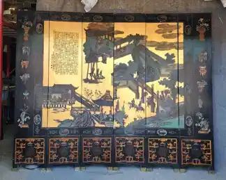 Fantastic Asian Lacquer Tall Hand Carved Hand Painted screen Room Divider 6 Panel
