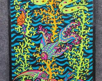 Vintage Psychedelic Hippie Boho Underwater Fish Coral Snake Poster Mounted on Board
