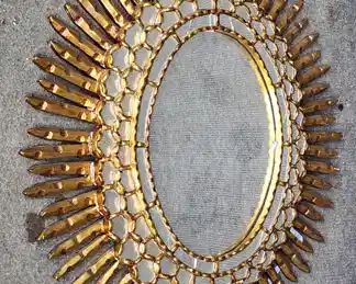 Fancy Vintage Gilt Painted Mirrored Wall Mirror Sunburst Hollywood Regency style
