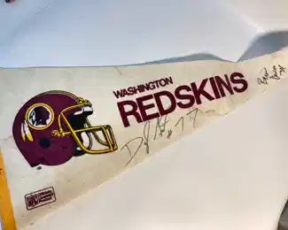 Vintage Washington Redskins Signed Pennant Flag - Daryl Grant #77 and Brian Davis #34 Autographed

