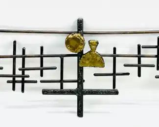 Vintage Mid Century Modern MCM Mixed Metal Brutalist Wall Sculpture Metal Art
