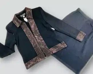 St John 2pc Evening Knit Jewelled Paillette Full Zip Jacket And Skit
