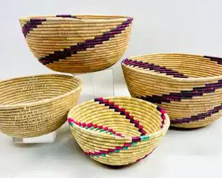Straw Coil Woven Basket Sculpture Mcm Mid Century Era Southwest Bowls
