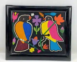 Authentic Framed Abstract Lovebird Mola
