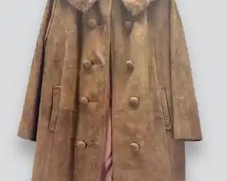 Vintage Suede Coat Fur Collar Brown Lined, In Good Pre-Owned Condition
